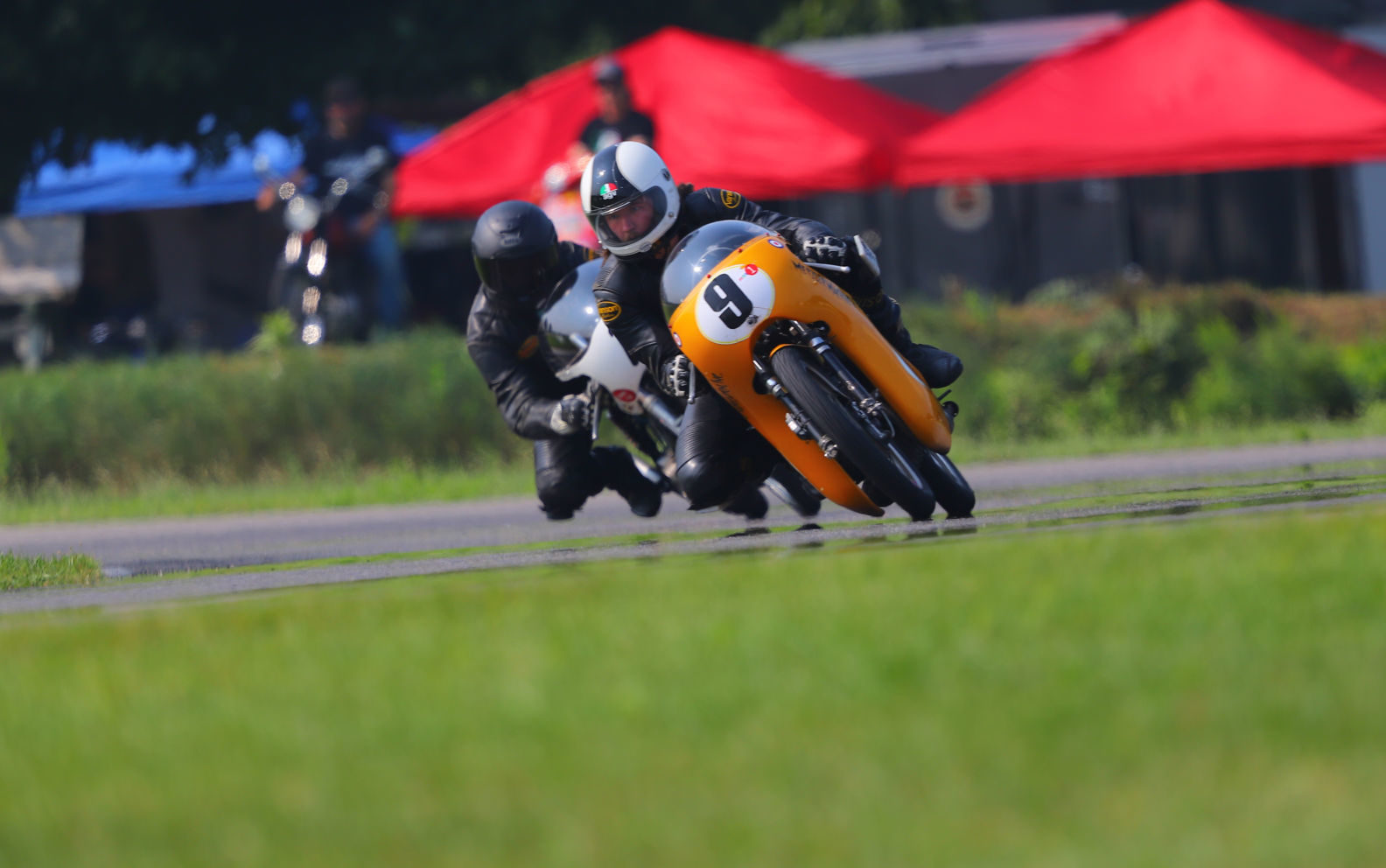 Colton Roberts (9) during the Formula 125 race at Gingerman Raceway. Photo by etechphoto.com, courtesy AHRMA.