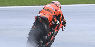 Iker Lecuona in action in the wet. Photo courtesy KTM Factory Racing Tech3.