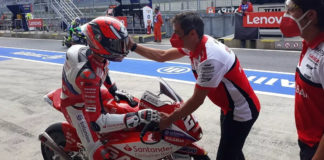 Ivan Guevara is congratulated by his crew after FP3 in Austria. Photo courtesy Aspar Team.