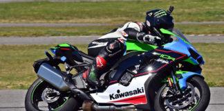 Off-road legend Jeremy McGrath on a Kawasaki ZX-10R at Auto Club Speedway with Fastrack Riders. Photo by Michael Gougis.