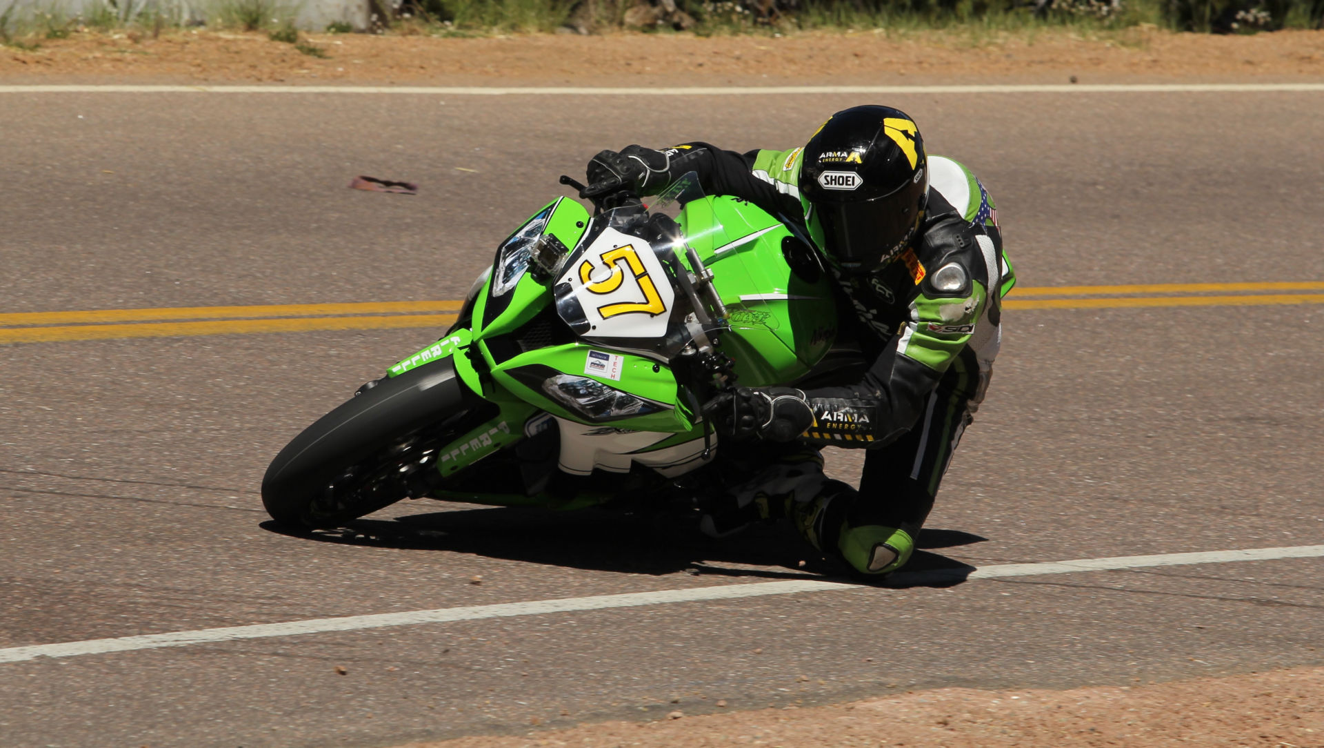 Jeremy Toye (57), competing as a rookie in the event, took top honors in the motorcycle division at the 2014 Pikes Peak International Hill Climb. Photo courtesy Pirelli.