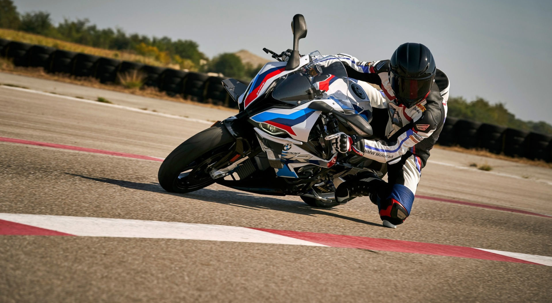 A BMW M 1000 RR at speed on a racetrack. Photo courtesy BMW Motorrad USA.