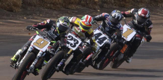 Jared Mees (9) leads Jeffrey Carver, Jr. (23), Brandon Robinson (44), and Briar Bauman (1) at the Springfield Mile in 2020. Photo by Brian J. Nelson, courtesy AFT.