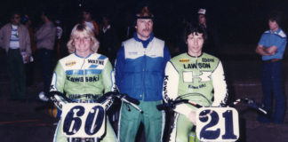 Steve Johnson (center) with Wayne Rainey (left) and Eddie Lawson (right). Photo courtesy Trailblazers.