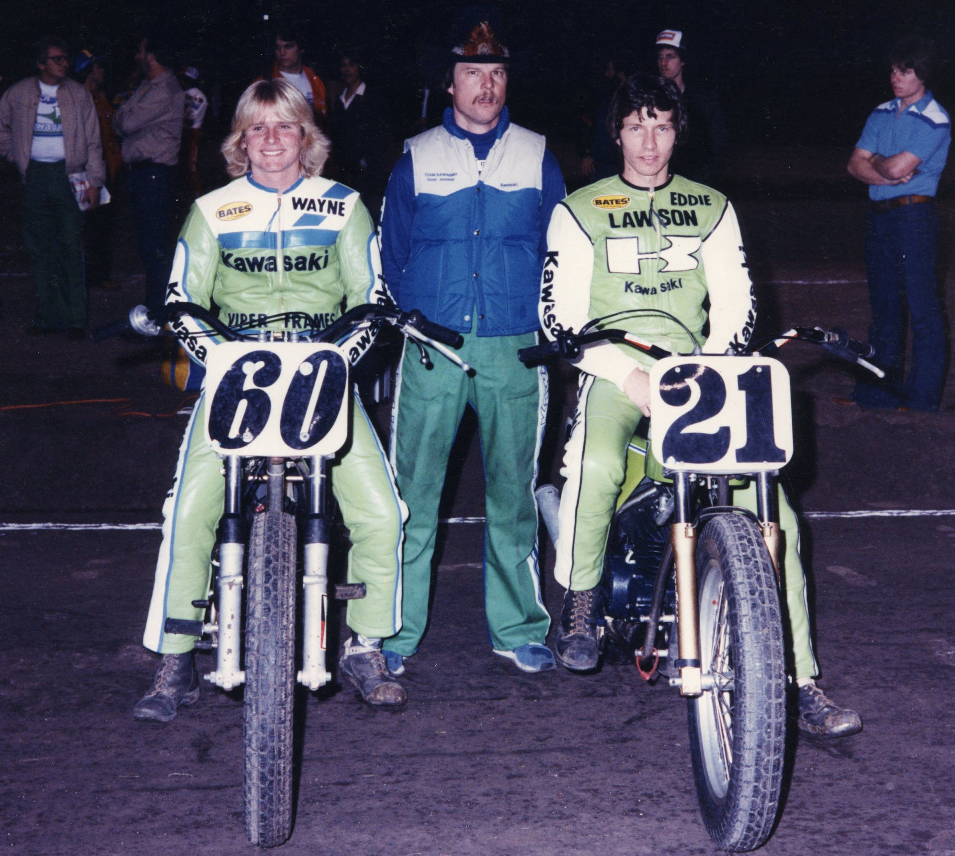 Steve Johnson (center) with Wayne Rainey (left) and Eddie Lawson (right). Photo courtesy Trailblazers.