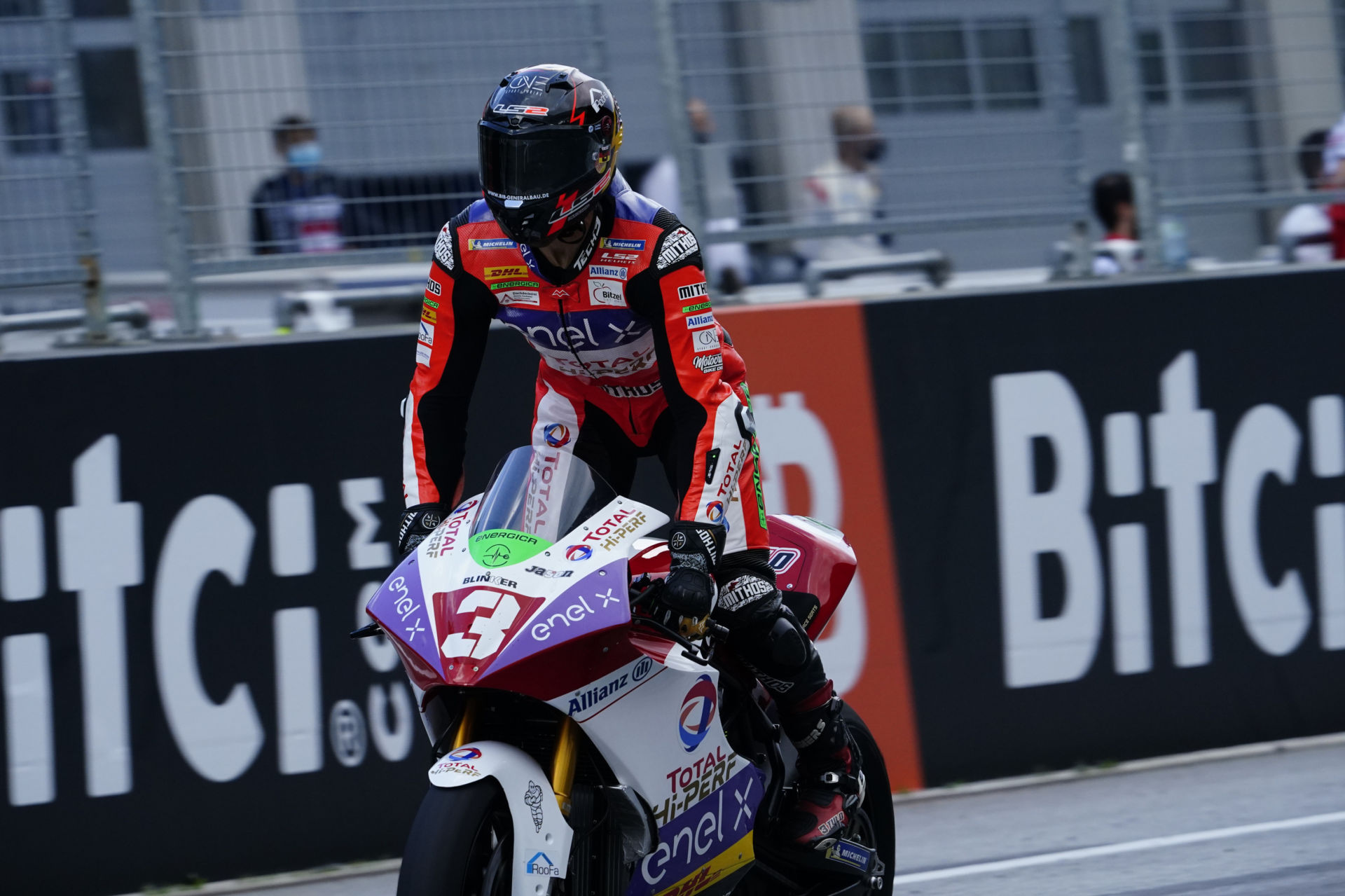 MotoE race winner Lukas Tulovic (3). Photo courtesy Dorna.