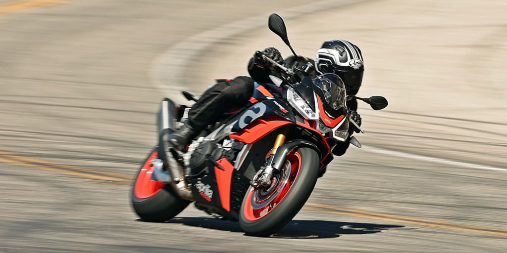 The author at speed on a 2021 Aprilia Tuono 1100 V4 Factory. Photo courtesy Aprilia.