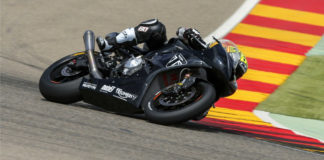 A Triumph Moto2 engine test mule in action in 2017. Photo courtesy Triumph.