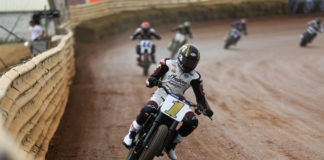 Briar Bauman (1) comes into the New York Short Track doubleheader holding a 25-point lead in AFT SuperTwins. Photo courtesy AFT.