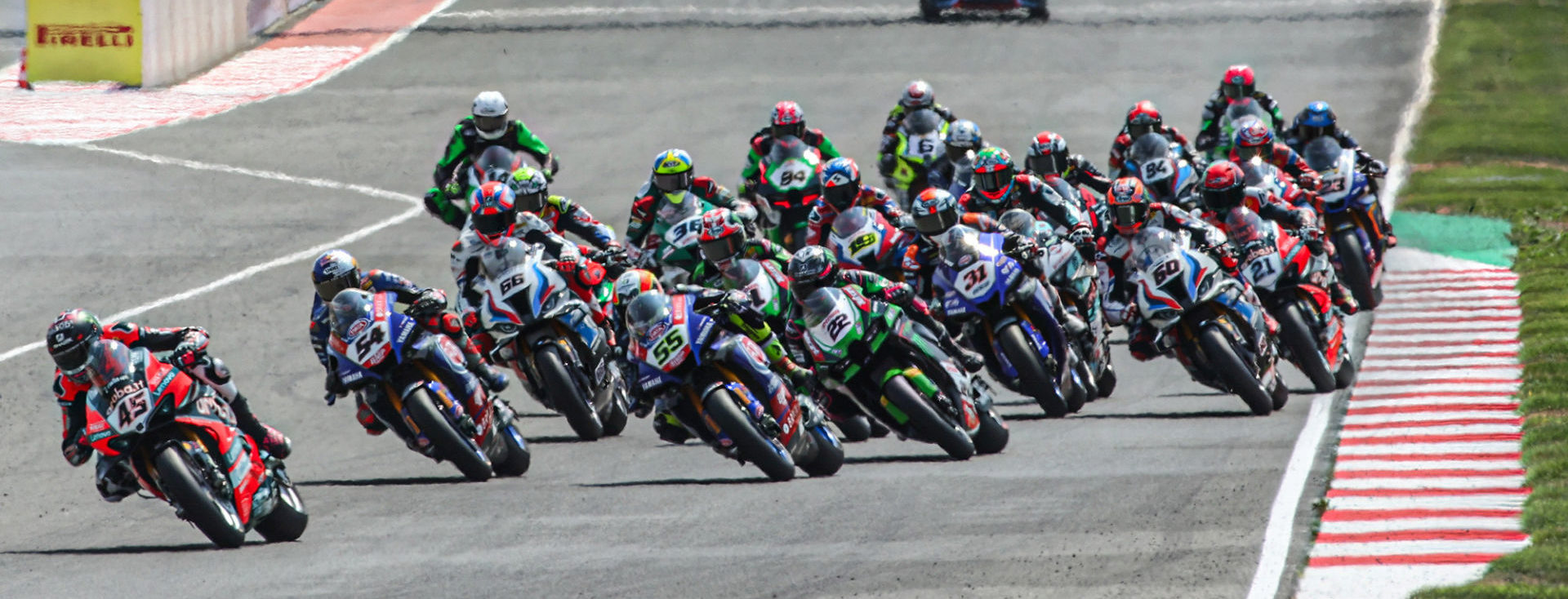 The start of a World Superbike race at the Navarra Circuit, in Spain. Photo courtesy Dorna.