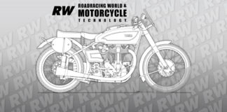 1949 Norton Manx 30M, seen above, as illustrated by Mick Ofield.