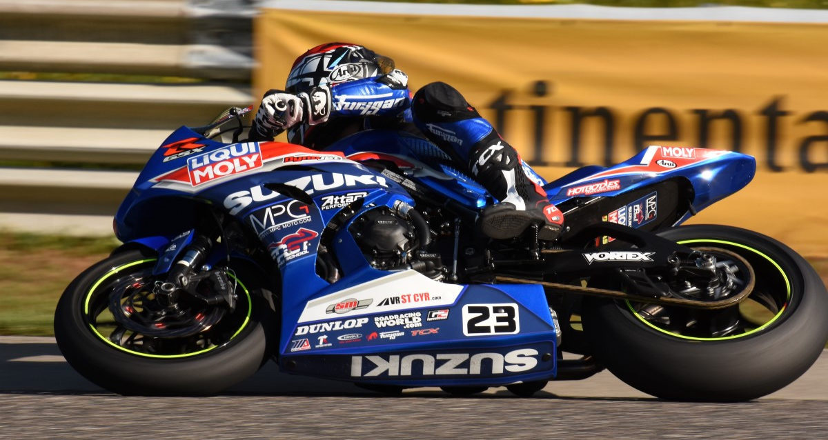 Alex Dumas (23) in action at Calabogie Motorsports Park. Photo by Colin Fraser, courtesy CSBK.