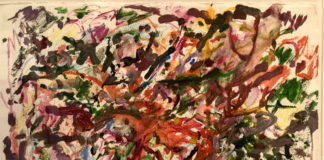 Larry Poons, an AHRMA racer and world-renowned artist, is donating this piece of his original artwork to AHRMA, which is auctioning the work off during the Barber Vintage Festival. Photo courtesy Larry Poons and AHRMA.