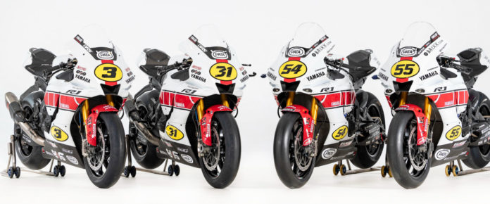 The World Superbikes of (from left) Kohta Nozane, Garrett Gerloff, Toprak Razgatlioglu, and Andrea Locatelli in their special livery. Photo courtesy Yamaha. The World Superbikes of (from left) Kohta Nozane, Garrett Gerloff, Toprak Razgatlioglu, and Andrea Locatelli in their special livery. Photo courtesy Yamaha.