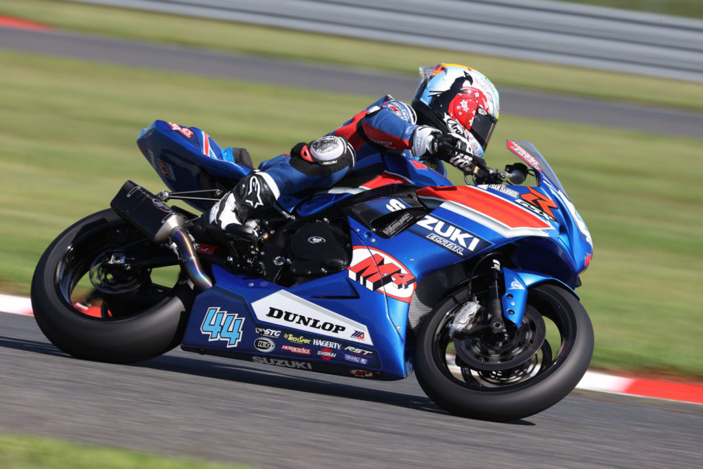 Sam Lochoff (44) took his first Supersport win on Sunday with the performance of his Suzuki GSX-R600. Photo by Brian J. Nelson, courtesy Suzuki Motor USA, LLC.