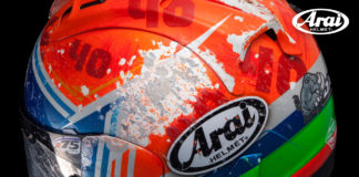 An Arai helmet that has taken a glancing blow to its outer shell. Photo courtesy Arai.