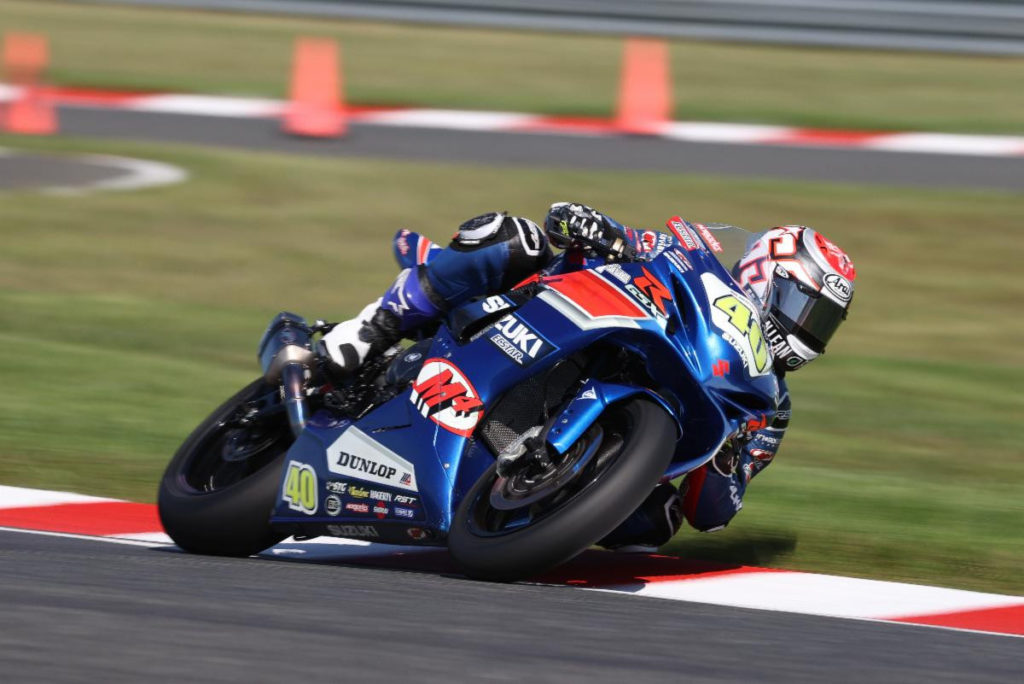 Sean Dylan Kelly (40) won MotoAmerica Supersport Race 1 at New Jersey Motorsports Park. Photo By Brian J Nelson, courtesy Team Hammer.