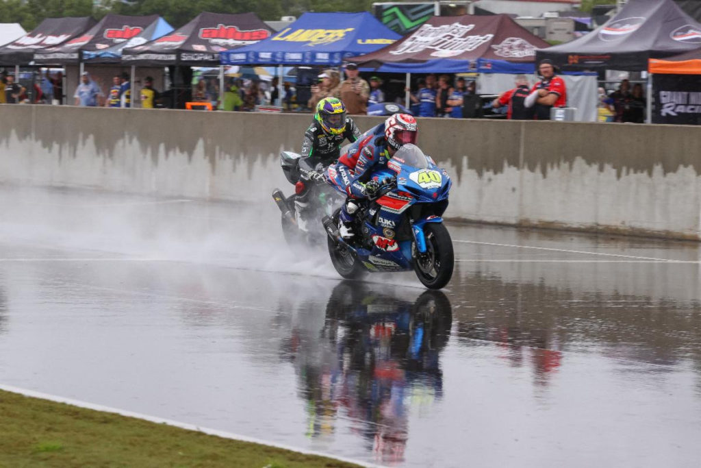 Sean Dylan Kelly (40) won MotoAmerica Supersport Race 1 at Barber Motorsports Park. Photo By Brian J Nelson, courtesy Suzuki Motor USA, LLC.