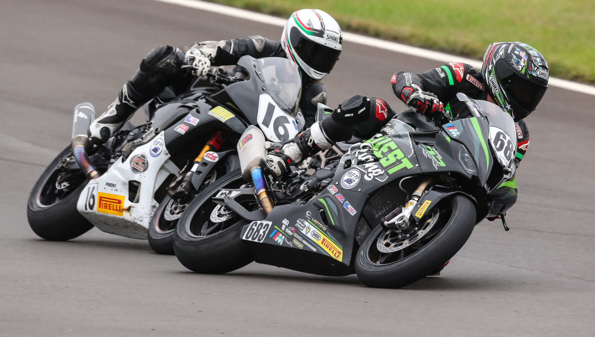 Ryan Jones (683) and Vasiliy Zhulin (16) in action at the 2019 AMA Road Race Grand Championship. Photo by Brian J. Nelson, courtesy AMA.