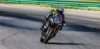 Dorsey Birch (182) took the win in the Motogladiator Supersport 600 Expert race on Sept 13 at VIR. Photo by Joshua Barnett/Apex Pro Photo, courtesy Motogladiator.
