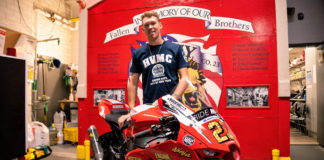 Corey Alexander and his Kawasaki ZX-10R dressed in its special 9/11-themed livery. Photo by Sam Thurman, courtesy HONOS HVMC Racing Team.