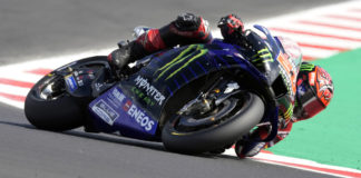 Fabio Quartararo (20) at speed at Misano. Photo courtesy Monster Energy Yamaha.