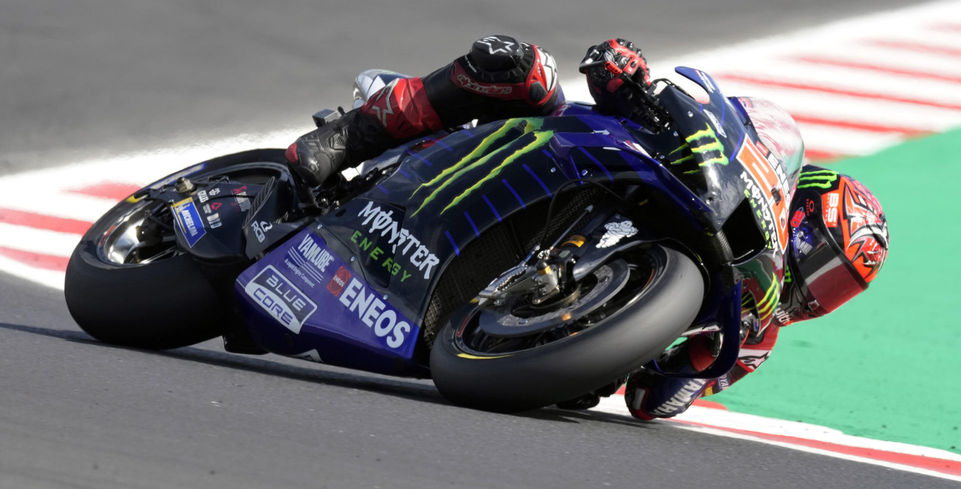 Fabio Quartararo (20) at speed at Misano. Photo courtesy Monster Energy Yamaha.