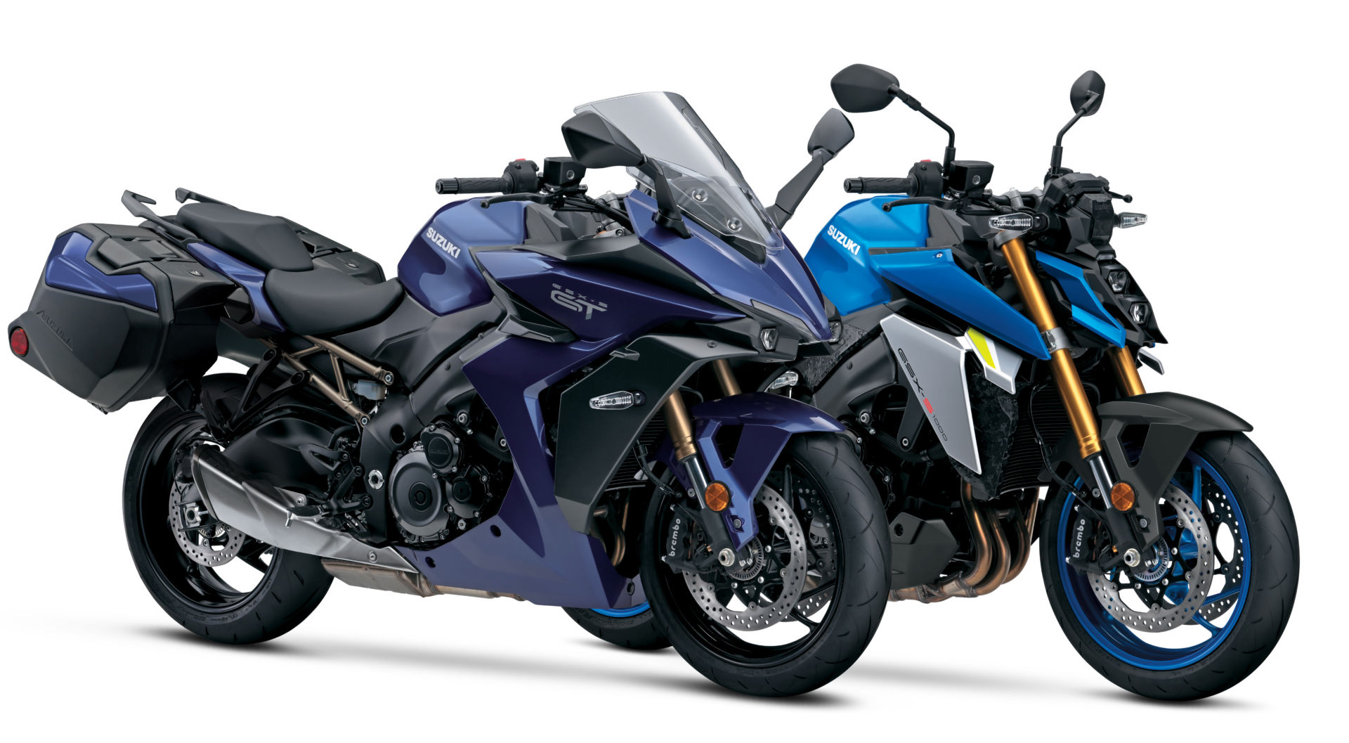 A 2022 Suzuki GSX-S1000GT+ (left) and a 2022 Suzuki GSX-S1000. Photo courtesy Suzuki Motor USA, Inc.