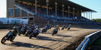 Jared Mees (9) leads the AFT Mission SuperTwins race at Springfield Mile II. Photo by Scott Hunter, courtesy AFT.