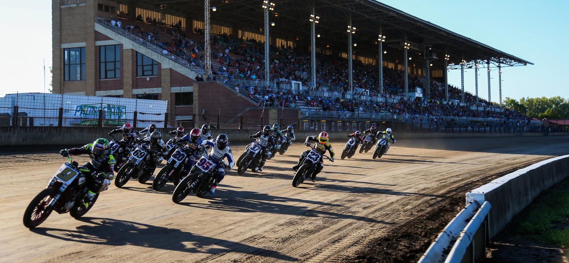 Jared Mees (9) leads the AFT Mission SuperTwins race at Springfield Mile II. Photo by Scott Hunter, courtesy AFT.