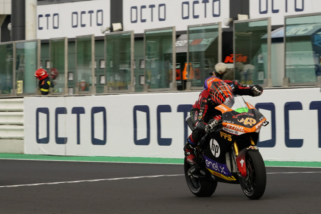 Jordi Torres (40) won MotoE Race One at Misano. Photo courtesy Dorna.