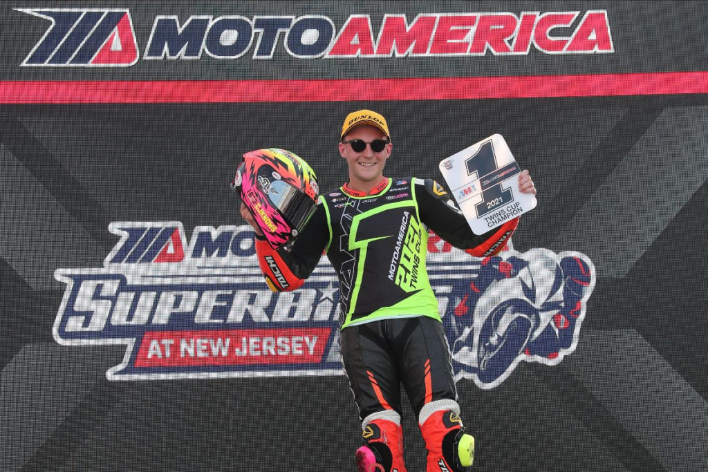 Kaleb De Keyrel, the 2021 MotoAmerica Twins Cup Champion. Photo by Brian J. Nelson, courtesy MotoAmerica.