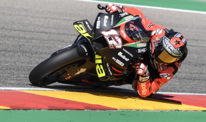 Maverick Vinales (12), as seen at MotorLand Aragon. Photo courtesy Aprilia.