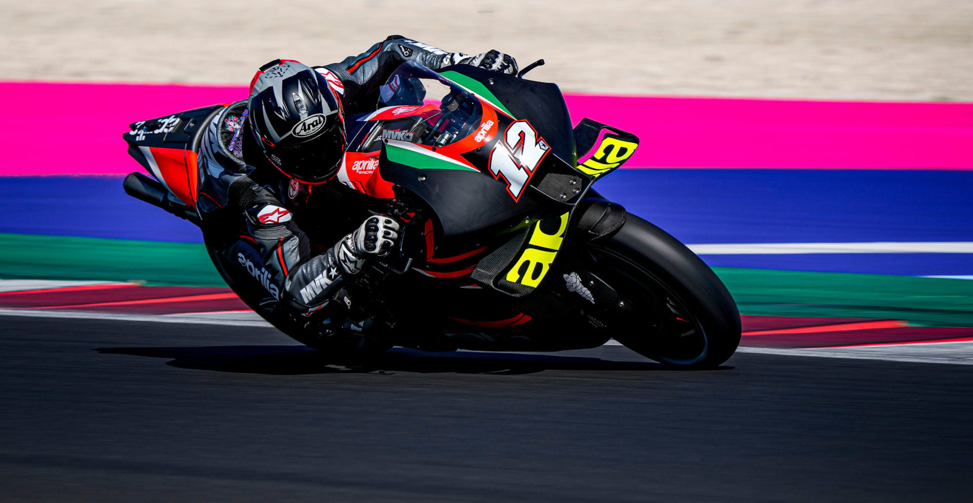 Maverick Vinales (12) testing the Aprilia RS-GP at Misano. Photo courtesy Aprilia.