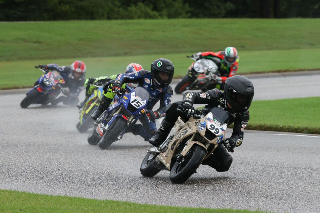 Jesse James Shedden (99) won three races in the Mini Cup by Motul races on Saturday afternoon. Photo by Brian J. Nelson, courtesy MotoAmerica.