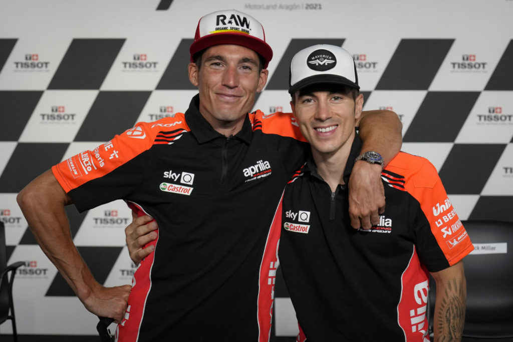 New teammates Aleix Espargaro (left) and Maverick Vinales (right). Photo courtesy Dorna.