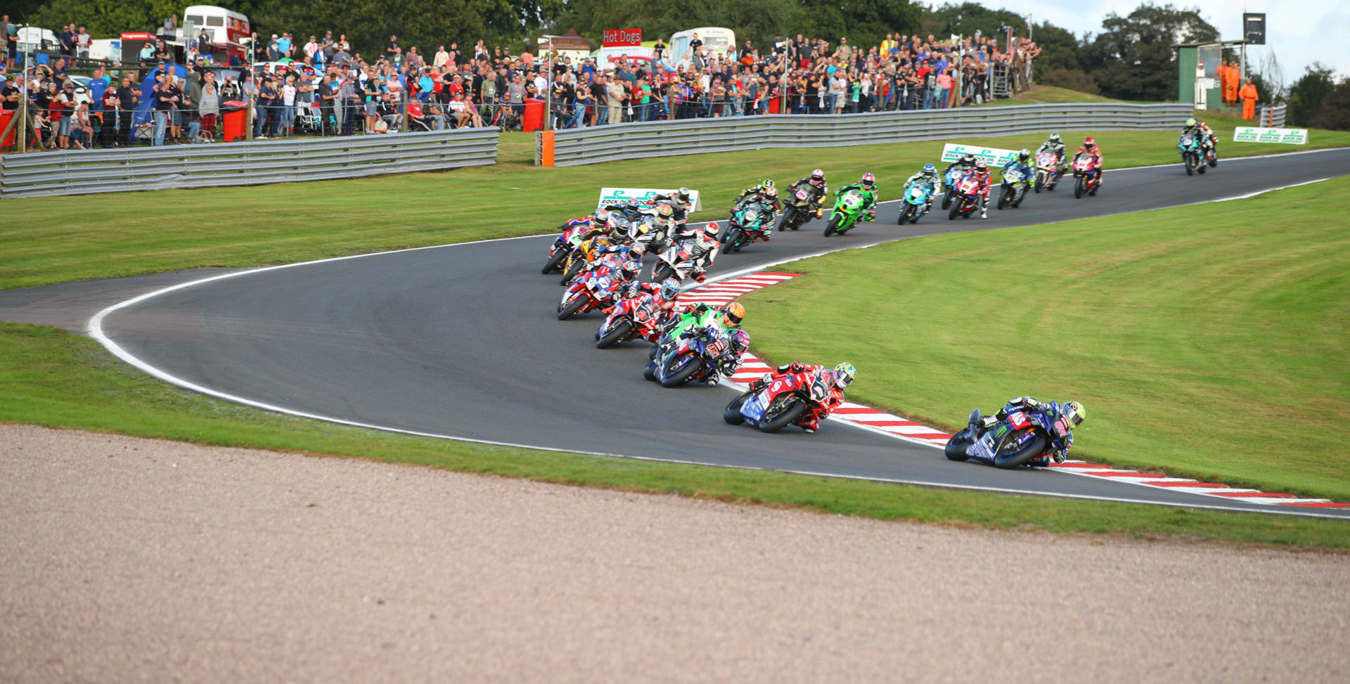 Action from British Superbike Race One at Oulton Park. Photo courtesy MSVR.