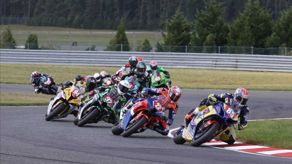 Jake Lewis (85) won the Stock 1000 race and Championship Saturday at NJMP. Photo by Brian J. Nelson, courtesy MotoAmerica.