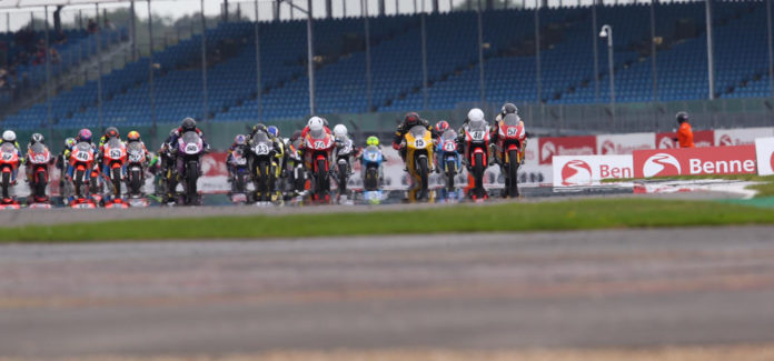 The start of British Talent Cup Race Two at Silverstone. Photo courtesy Dorna. The start of British Talent Cup Race Two at Silverstone. Photo courtesy Dorna.
