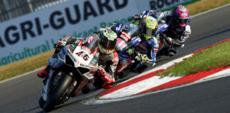 Tommy Bridewell (46) leads Jason O'Halloran (22) and Tarran Mackenzie at Snetterton. Photo courtesy MSVR.
