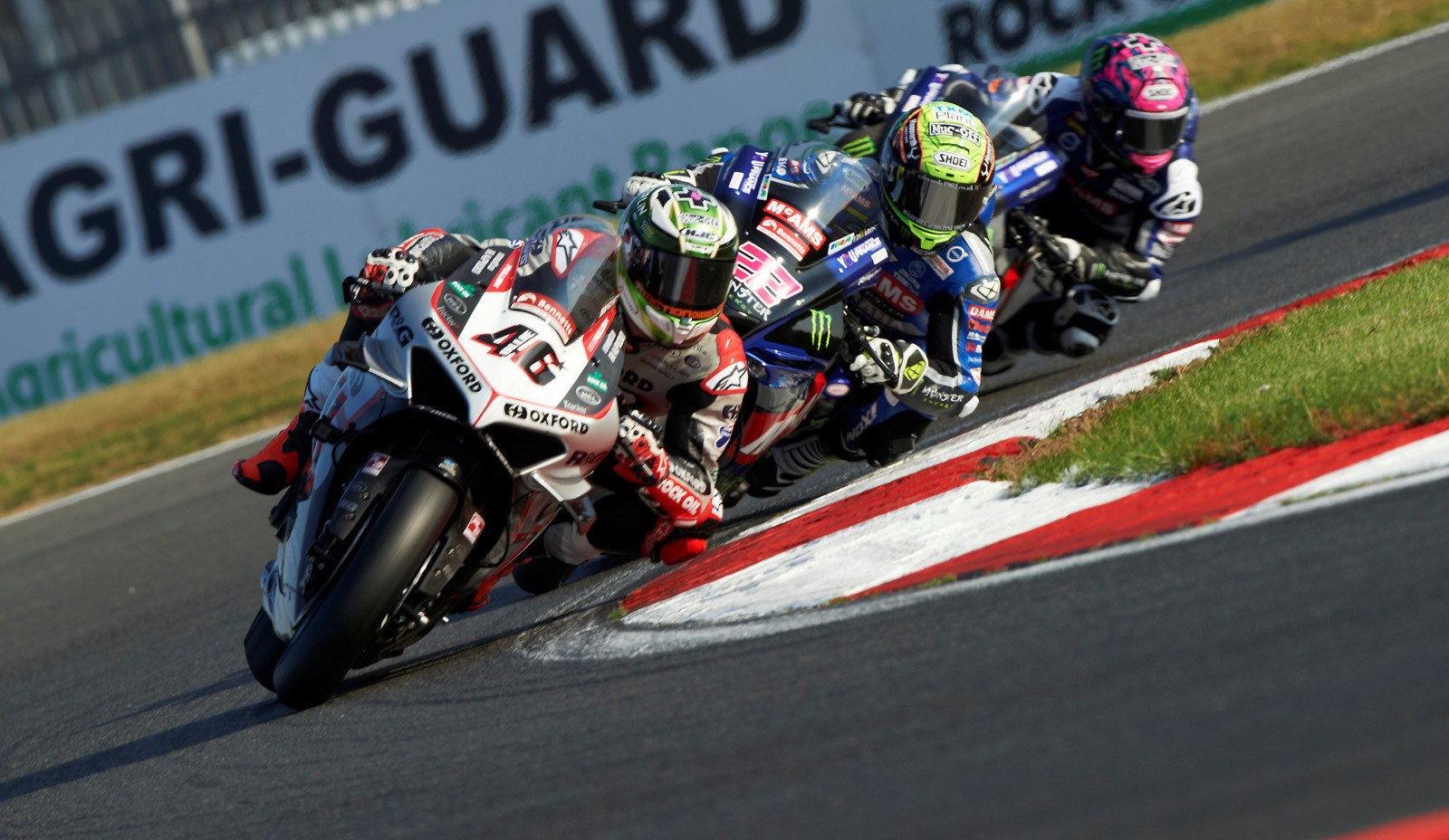 Tommy Bridewell (46) leads Jason O'Halloran (22) and Tarran Mackenzie at Snetterton. Photo courtesy MSVR.