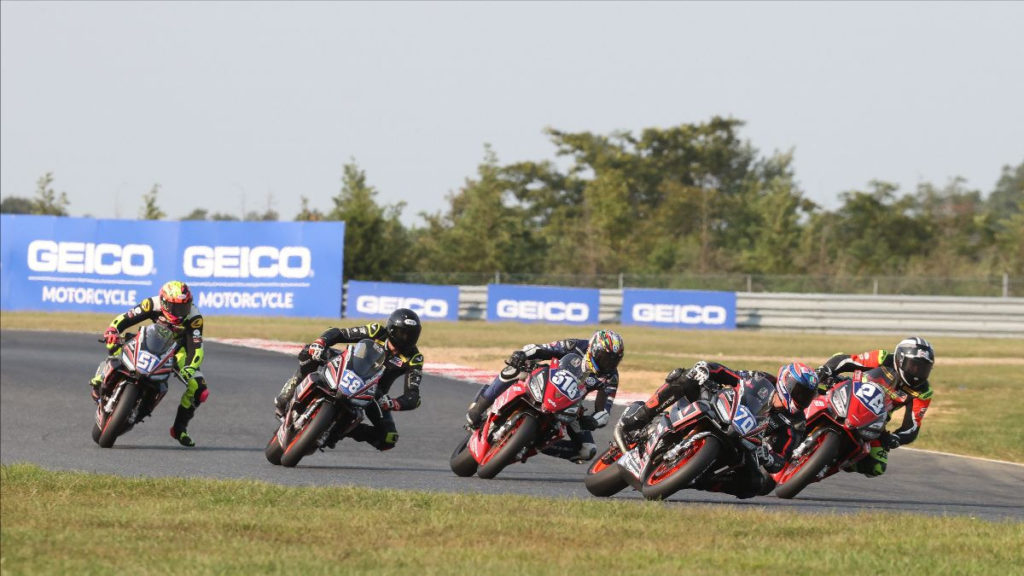 Kaleb De Keyrel (51), Max Toth (58), Anthony Mazziotto (516), Tommasco Marcon (70), and Cory Ventura (28) battled to the end of Twins Cup Race Two. Photo by Brian J. Nelson, courtesy MotoAmerica.