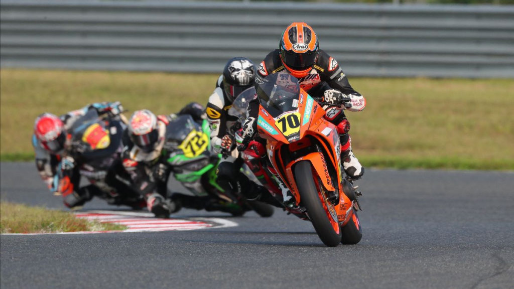 Tyler Scott (70) leads Junior Cup Race Two. Photo by Brian J. Nelson, courtesy MotoAmerica.