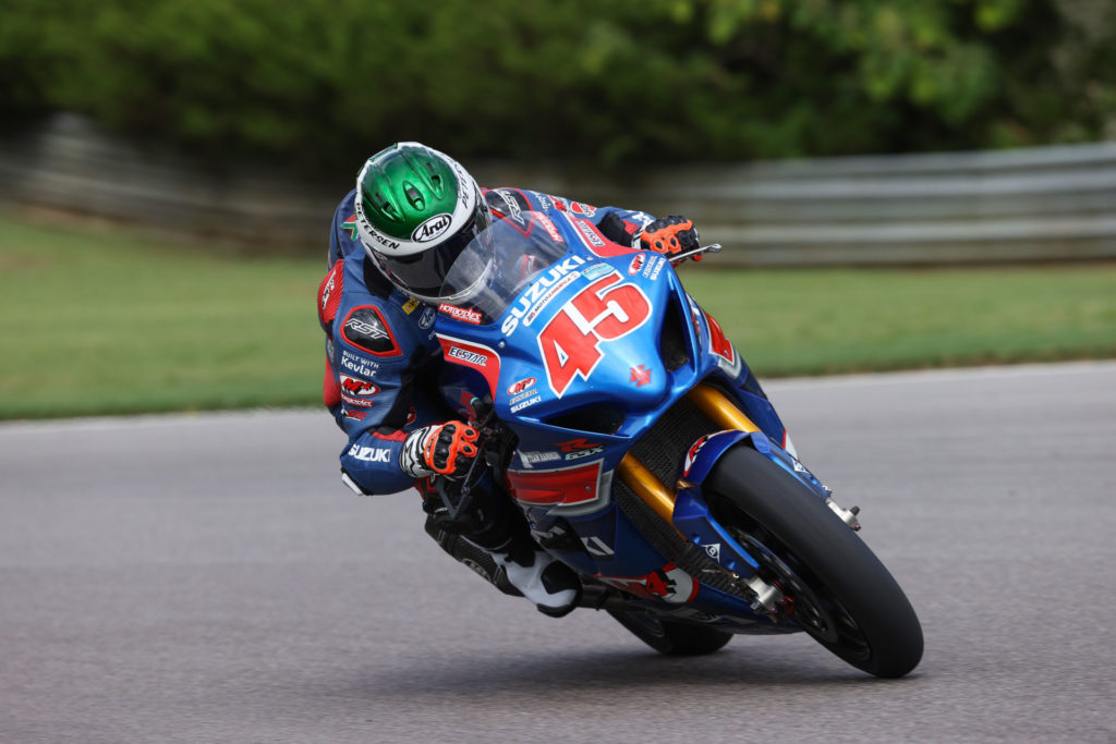 Cam Petersen (45) took his first MotoAmerica Superbike victory on his powerful Suzuki GSX-R1000R. Photo by Brian J. Nelson, courtesy Suzuki Motor USA, LLC.