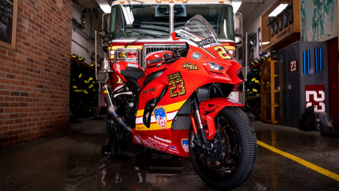 Corey Alexander's specially painted Kawasaki ZX-10RR racebike. Photo by Sam Thurman, courtesy HONOS HVMC Racing.