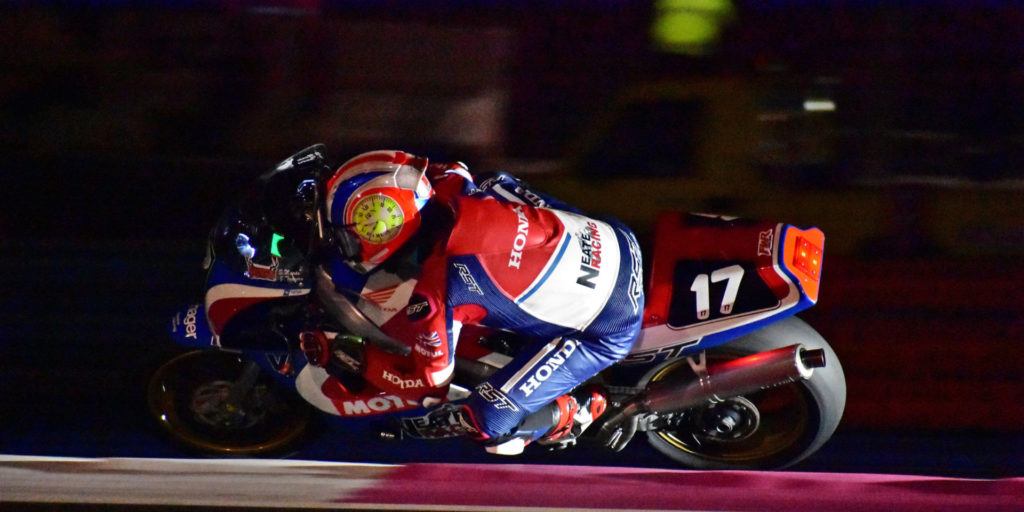 One of the support races over the weekend was the two-heat Bol d'Or Classic, which ran its first two-hour leg on Friday night and the second during the daylight hours on Saturday morning. The race featured historic endurance racebikes like this Honda RC30. Photo by Michael Gougis.