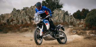 A 2022-model Aprilia Tuareg 660 in action. Photo courtesy Aprilia.
