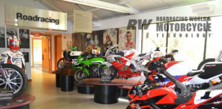 The road racing section of the AMA Motorcycle Hall of Fame Museum features winning machines including Miguel Duhamel’s #1 2004-2005 AMA Pro Formula Xtreme Championship-winning Honda CBR600R; Nicky Hayden’s #1 1999 AMA Supersport Championship-winning Honda CBR600F4; Wayne Rainey’s 1983 AMA Superbike Championship-winning Kawasaki GPz750; and Don Emde’s #25 1972 Daytona 200-winning Yamaha TR3 350cc air-cooled twin-cylinder two-stroke. Photo by David Swarts.