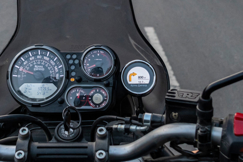 The Royal Enfield Navigation Tripper (on the far right) of a 2022-model Himalayan's dashboard. Photo courtesy Royal Enfield North America.