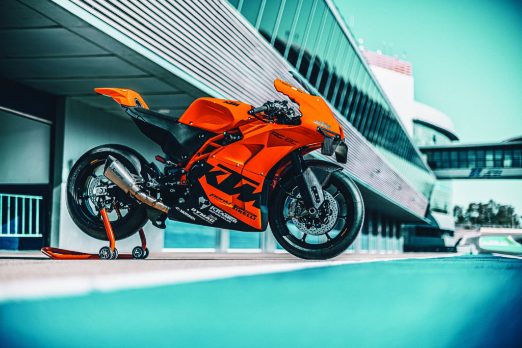 A KTM RC 8C track-only motorcycle. Photo by Rudi Schedl, courtesy KTM.